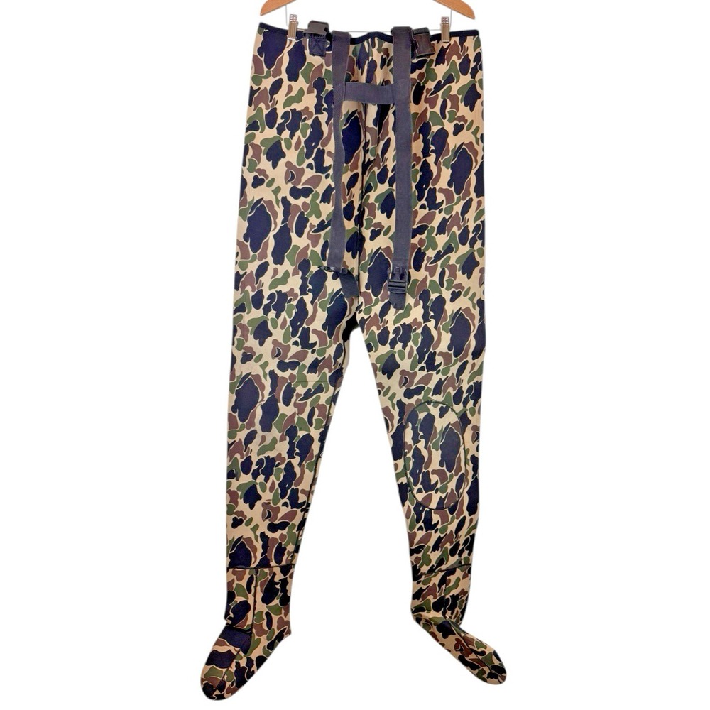 Vintage Upland Camo Fishing Chest Waders Pants Bibs Size Large Neoprene